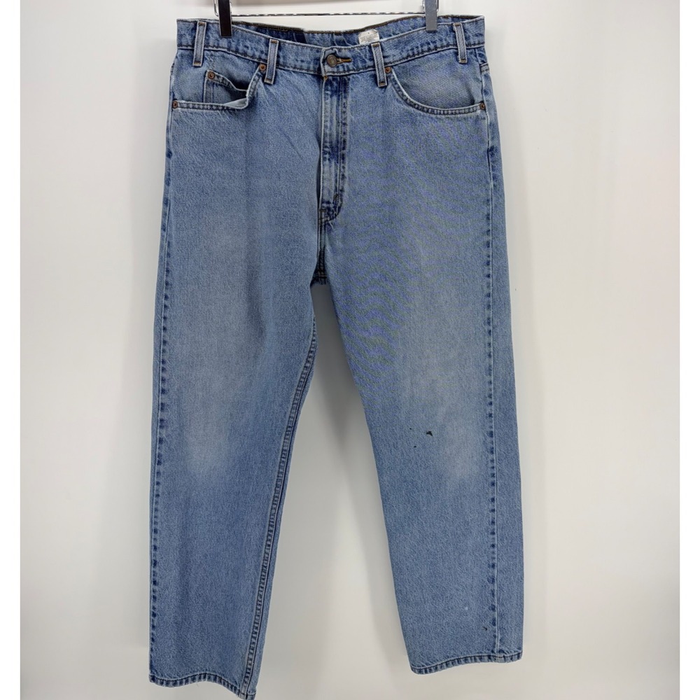 Vintage 1997 Levis 505 Orange Tab Jeans 38x30 Straight Leg Light Wash Distressed